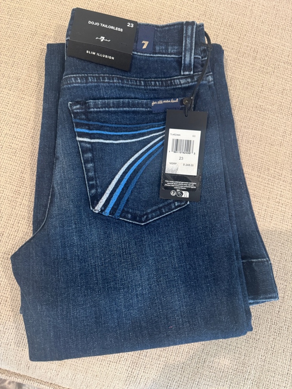 7 For All Mankind Soho Slim Illusion Jeans - Dark Blue with Blue Pocket Stripe